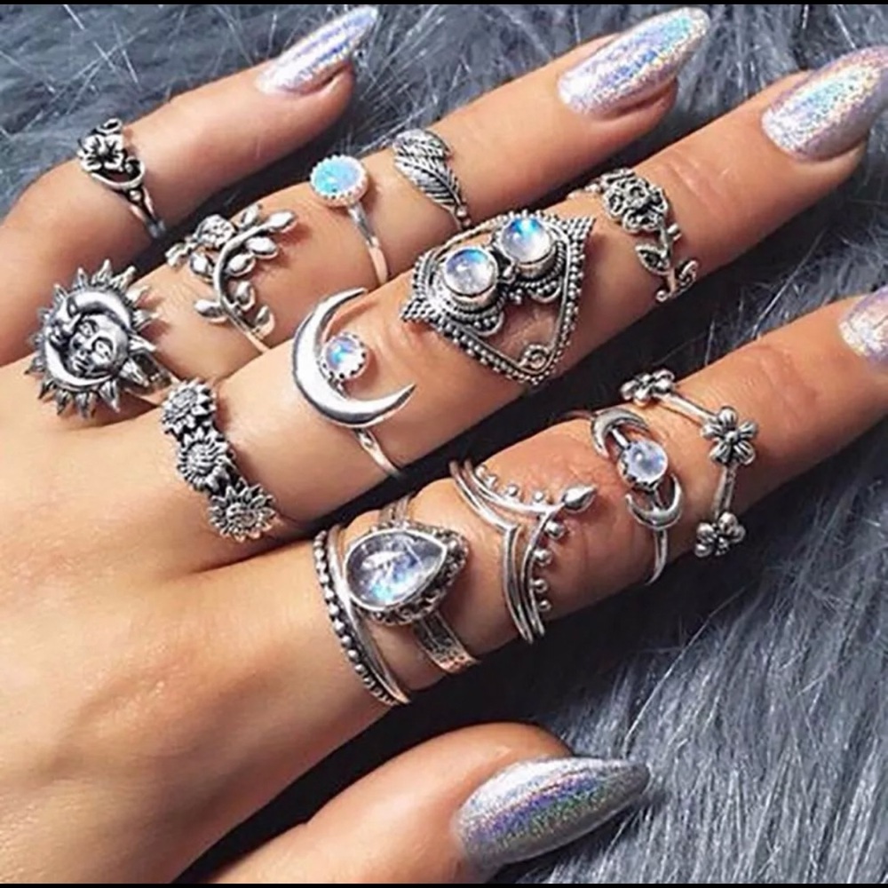 14pc Boho Midi-Ring Set - Picture 1 of 3